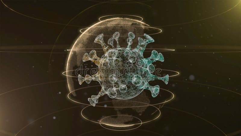 Globale epidemische Gesundheitswesenmedien und Informationsnetz 3d Übertragung des glühenden Virusmodells, das über das digitale S lizenzfreie abbildung
