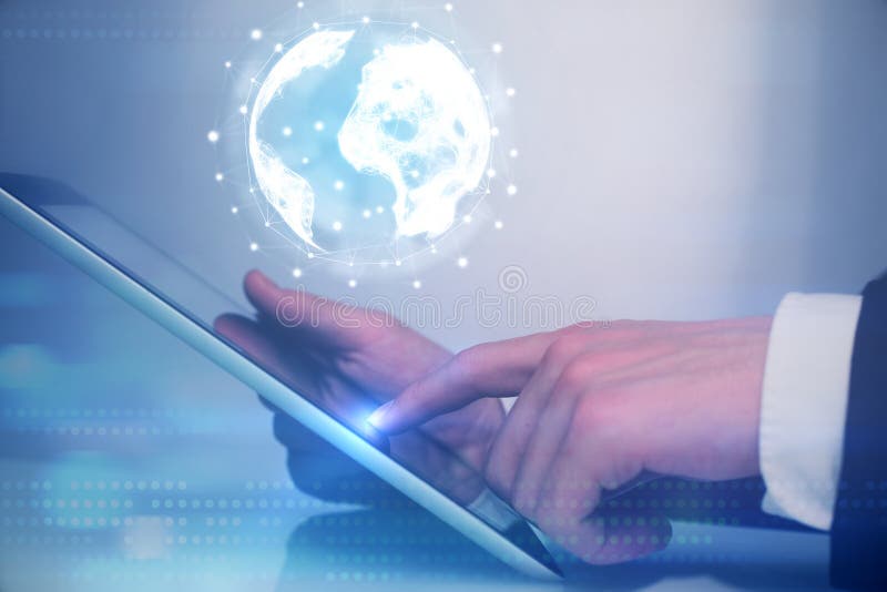 Globale netwerkinterface en digitale tablet royalty-vrije stock afbeelding Globale netwerkinterface en digitale tablet royalty-vrije stock afbeelding