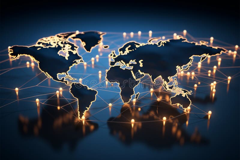 Globale Vernetzung, veranschaulicht durch die moderne Technologie der Weltkarte stock abbildung