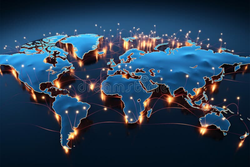 Globale Vernetzung, veranschaulicht durch die moderne Technologie der Weltkarte stock abbildung