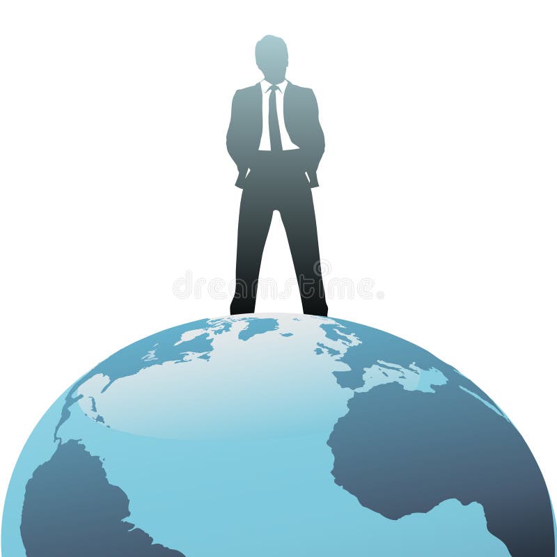 Globaler Geschäftsmann oben auf die Welt stock abbildung Globaler Geschäftsmann oben auf die Welt stock abbildung