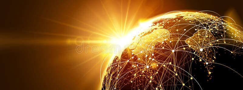 Globales Netzwerk mit Sonnenaufgang
