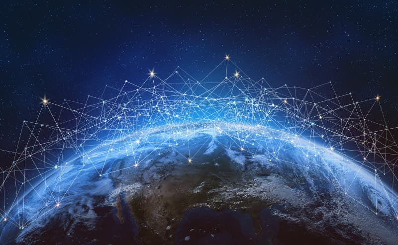 Globales Netzwerk über der Planet Erde Blockchain