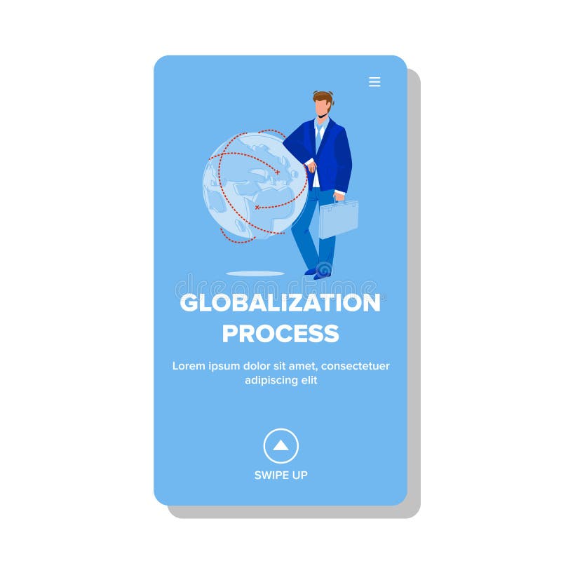 Globaliseringsprocess som gör affärsmansvektor stock illustrationer