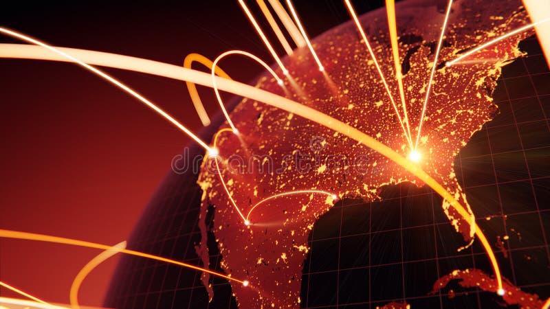 Globalization and communication concept. Earth and luminous rays. 3d rendering. Global connection concept. Planet earth network sphere.