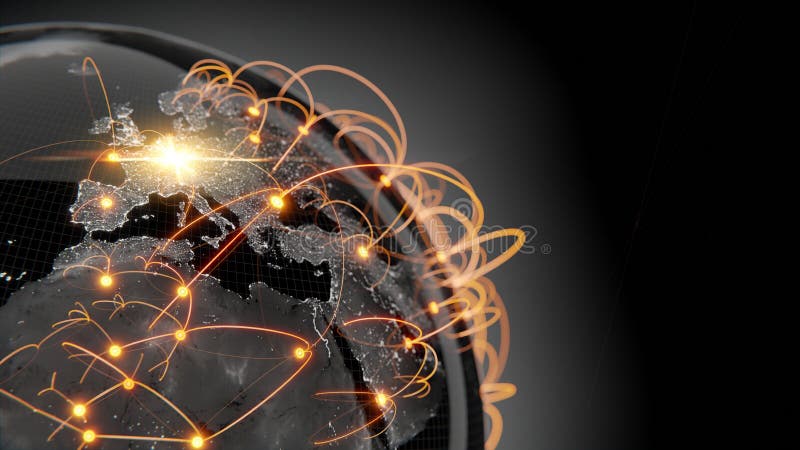 Globalization and communication concept. Earth and luminous rays. 3d rendering vector illustration