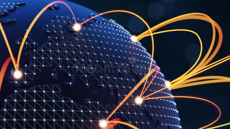 Globalization and communication concept. Earth and luminous rays. 3d rendering royalty free illustration