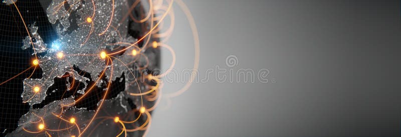 Globalization and communication concept. Earth and luminous rays. 3d rendering vector illustration
