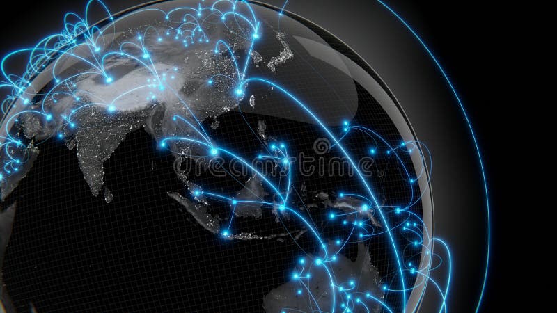 Globalization and communication concept. Earth and luminous rays. 3d rendering royalty free illustration