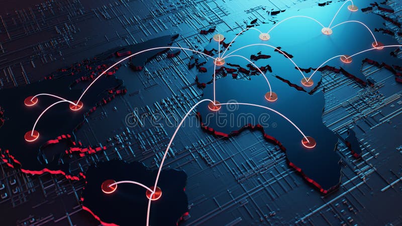 Globalization and communication concept. Earth and luminous rays. 3d rendering vector illustration