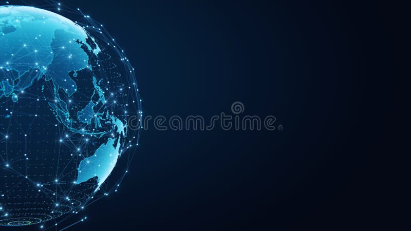 Globalization and communication concept. Earth and luminous rays. 3d rendering stock illustration