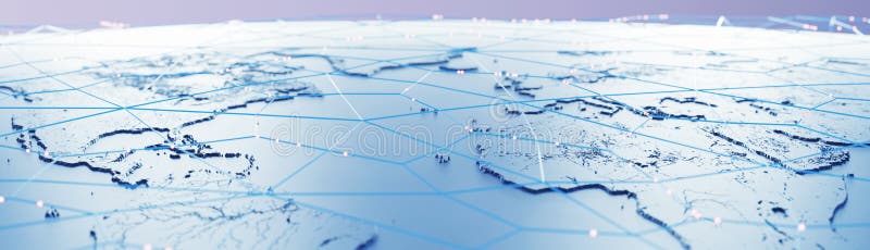 Globalization and communication concept. Earth and luminous rays. 3d rendering stock illustration