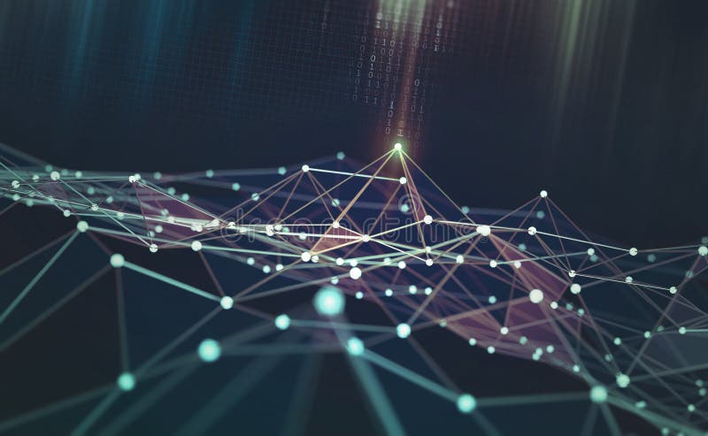 Globalna sieć Blockchain ilustracja 3 d Neural sieci i sztuczna inteligencja ilustracja wektor