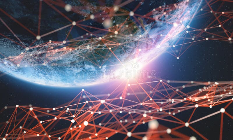 Globalna sieć Duża dane planety ziemi 3D ilustracja Blockchain technologia ilustracja wektor