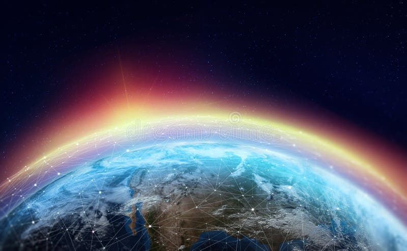 Globalna sieć przez planetę Ziemia otacza siecią cyfrowi dane ilustracja wektor