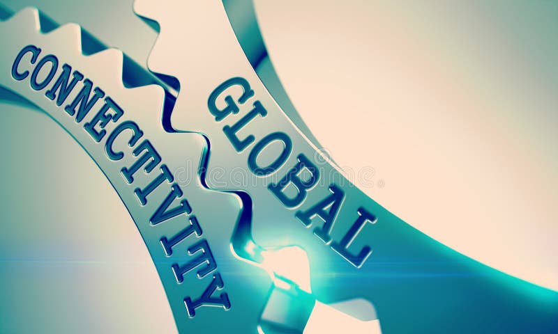 Globalna łączliwość - mechanizm Błyszczące metalu Cog przekładnie 3d royalty ilustracja
