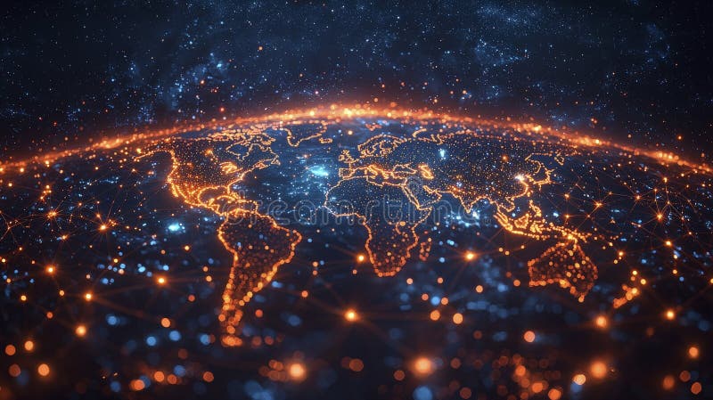 Globalna łączność wizualizowana dzięki Neon Networks ilustracja wektor