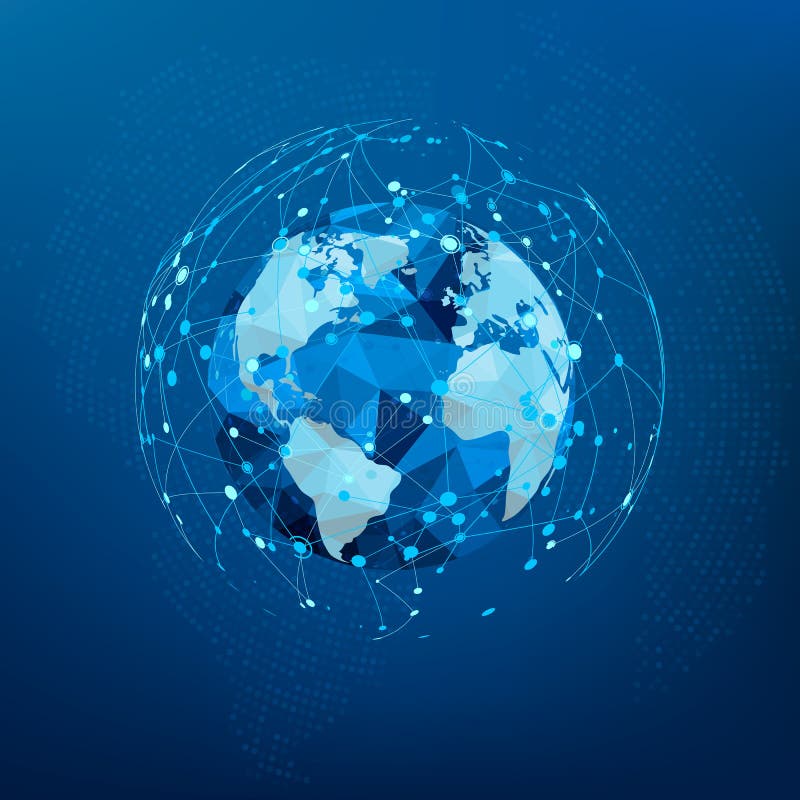 Globalnej sieci związek Poligonalna światowa mapa Kropki i linia interneta struktura również zwrócić corel ilustracji wektora ilustracja wektor