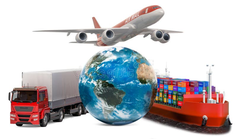 Globalny doręczeniowy pojęcie Lotniczy zafrachtowania, ładunek wysyłka i na całym świecie frachtowy transport, ?wiadczenia 3 d