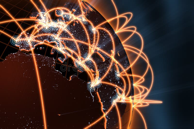 Globalt nätverk för begrepp stock illustrationer