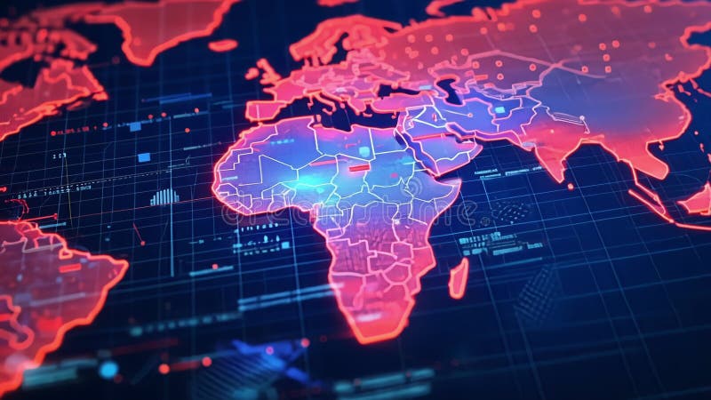 Globalt nätverk som ansluter världskarta med futuristiska dataanalyser vektor illustrationer