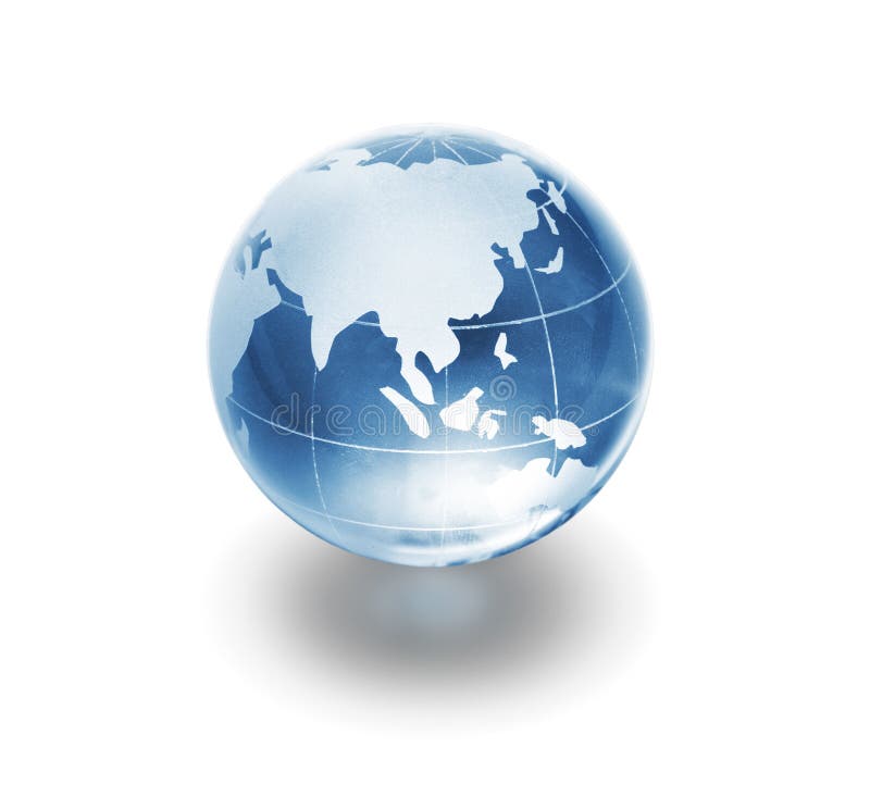 Blue glass globe on white background