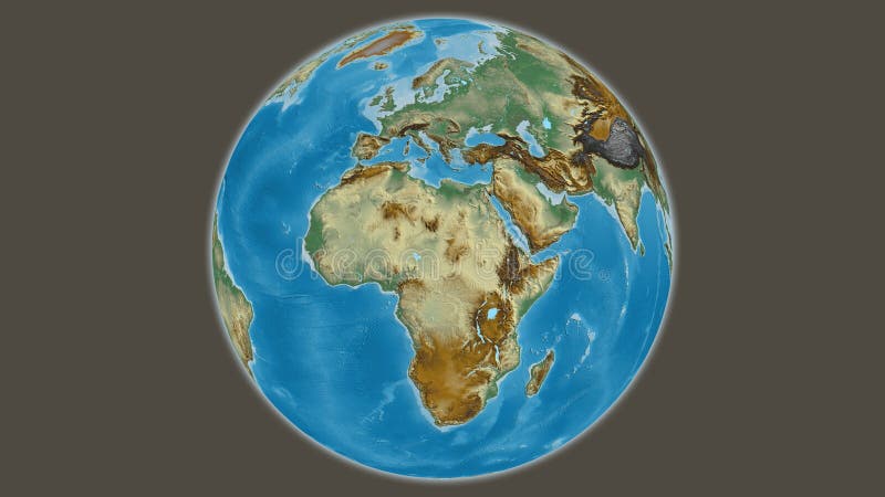 Globe centered on Chad. Relief map royalty free illustration