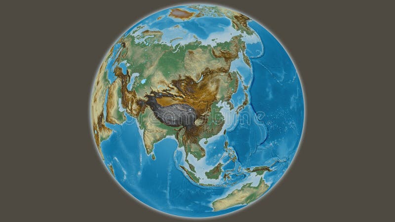 Globe centered on China. Relief map vector illustration
