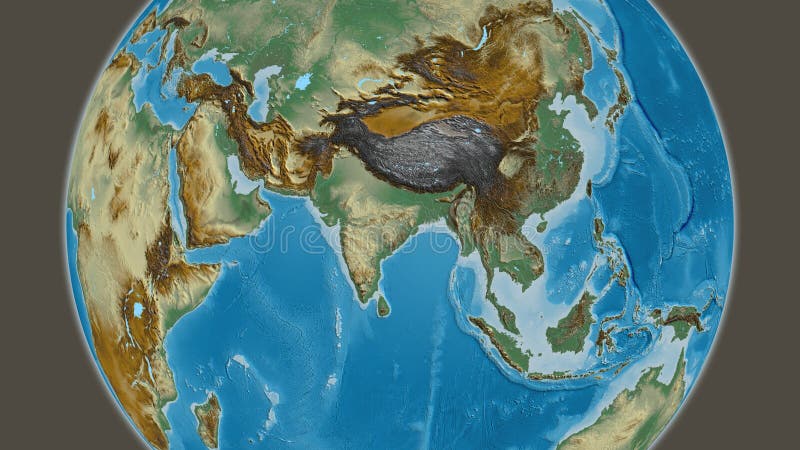 Globe centered on India. Relief map stock illustration