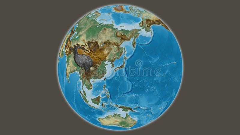 Globe centered on Japan. Relief map royalty free illustration