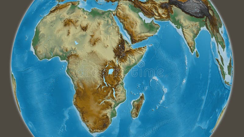 Globe centered on Kenya. Relief map royalty free illustration