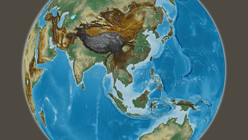 Globe centered on Laos. Relief map stock illustration