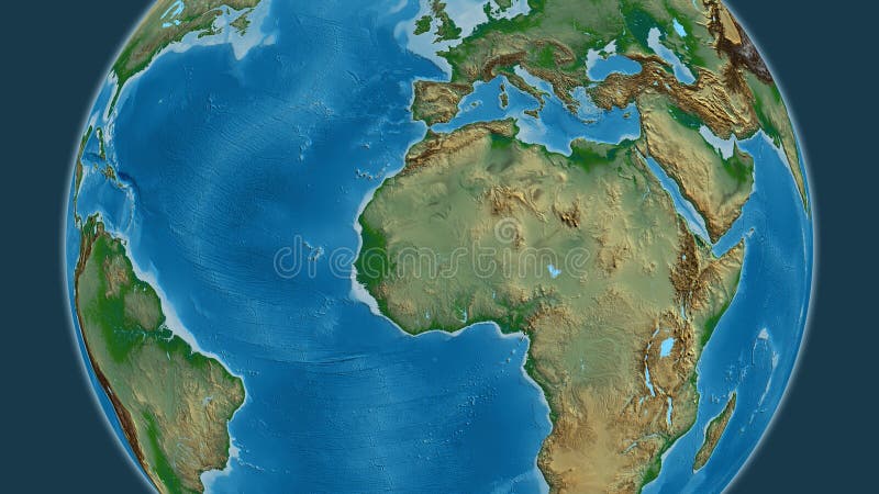 Globe centered on Mali. Physical map vector illustration