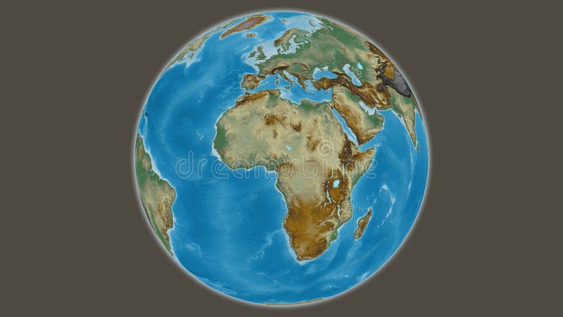 Globe centered on Nigeria. Relief map stock illustration