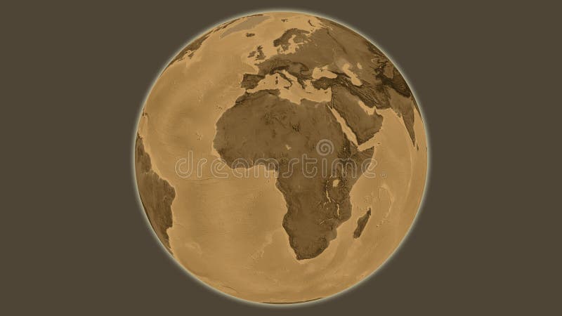 Globe centered on Nigeria. Sepia elevation map royalty free illustration