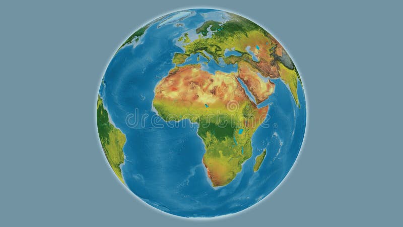 Globe centered on Nigeria. Topographic map vector illustration