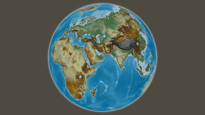 Globe centered on Oman. Relief map vector illustration