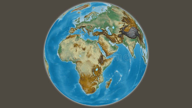 Globe centered on Sudan. Relief map stock illustration