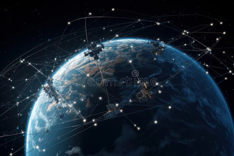 Globe with Communications Satellite Connections Stock Illustration