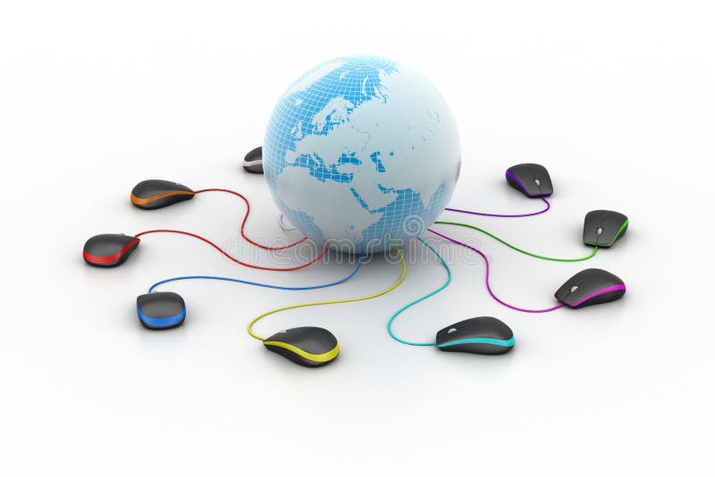Globe connecting with computer mouse isolated on white