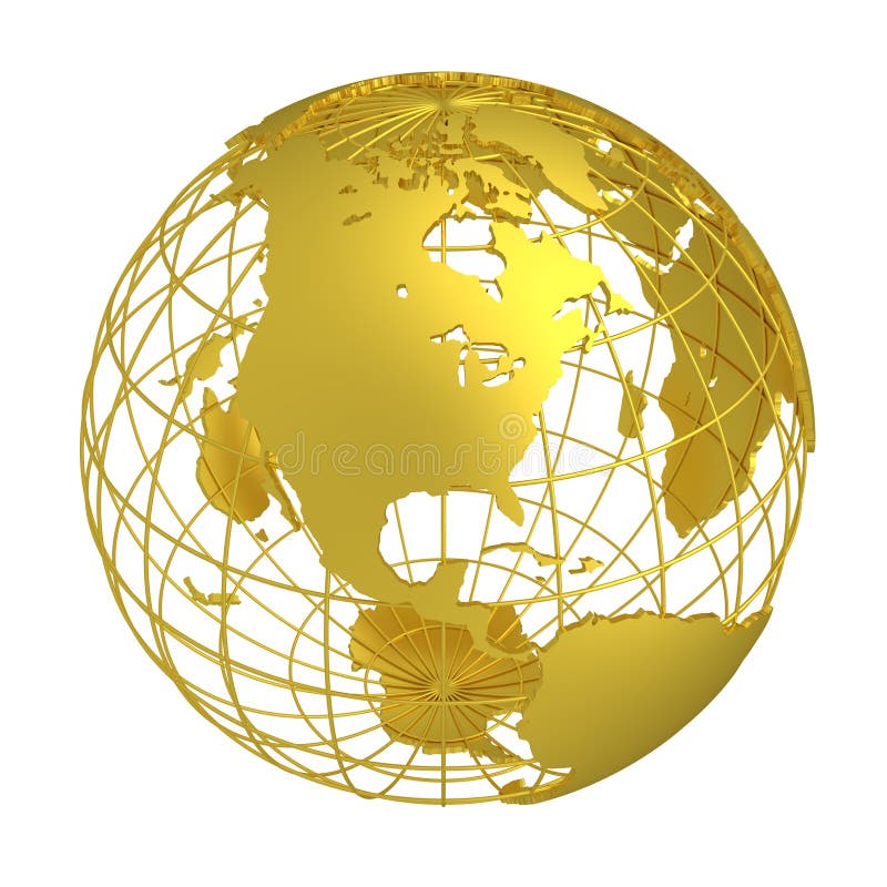 Globe d'or de la planète 3D de la terre