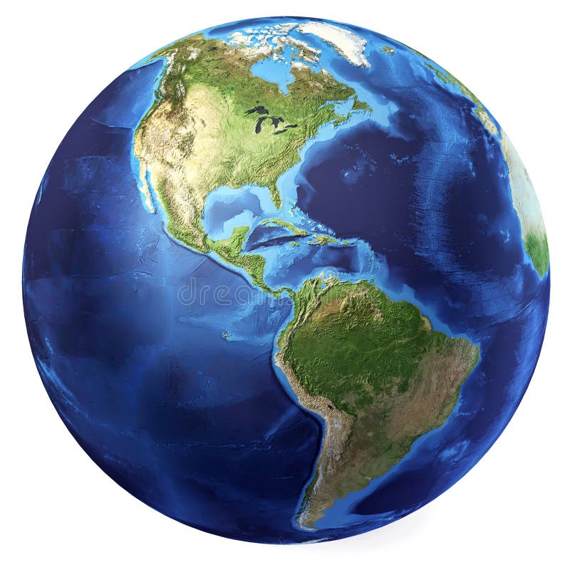 Globe de la terre, rendu réaliste de 3 D. Vue des Amériques. (Carte de source