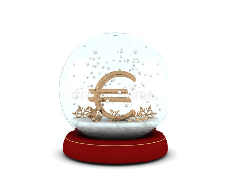 Globe de neige avec l'euro et les flocons de neige d'or illustration stock Globe de neige avec l'euro et les flocons de neige d'or illustration stock