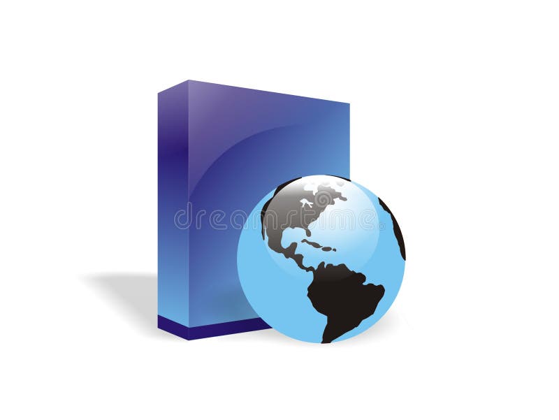 Globe and E-book box or software royalty free illustration