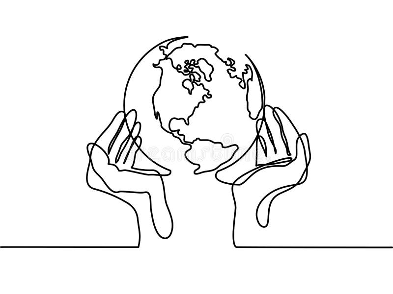 Premium Vector | Line drawing hands holding earth globe conceptual  illustration.save planet. planet earth emblem