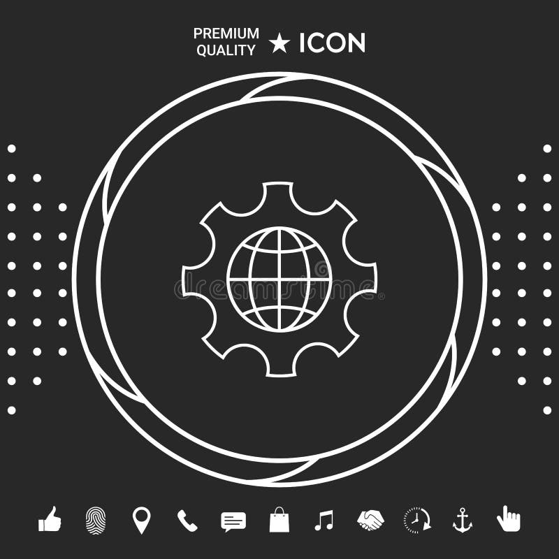 Globe of the Earth inside a gear or cog, setting parameters, Global Options - line icon . Graphic elements for your stock illustration Globe of the Earth inside a gear or cog, setting parameters, Global Options - line icon . Graphic elements for your stock illustration