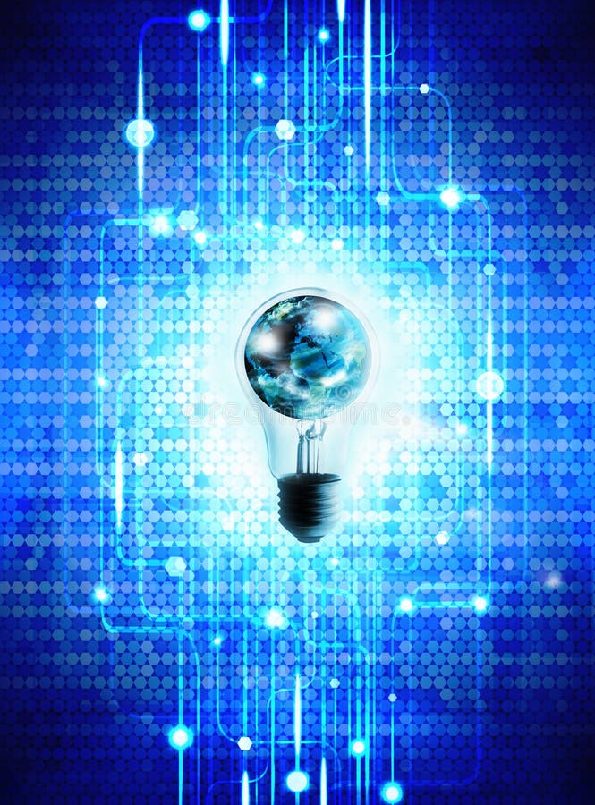 Globe Et Ampoule Avec Le Fond De Technologie Illustration Stock