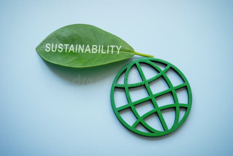 Globe and Green Leaf with Word Sustainability. Stock Photo Image of