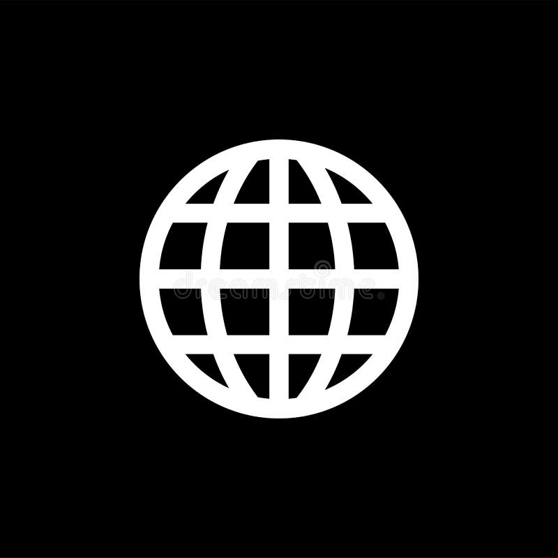 Globe Icon on Black Background. Black Flat Style Vector Illustration