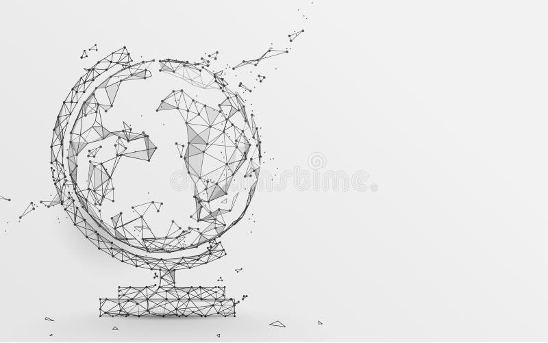 Globe icon from lines, triangles and particle style design stock illustration